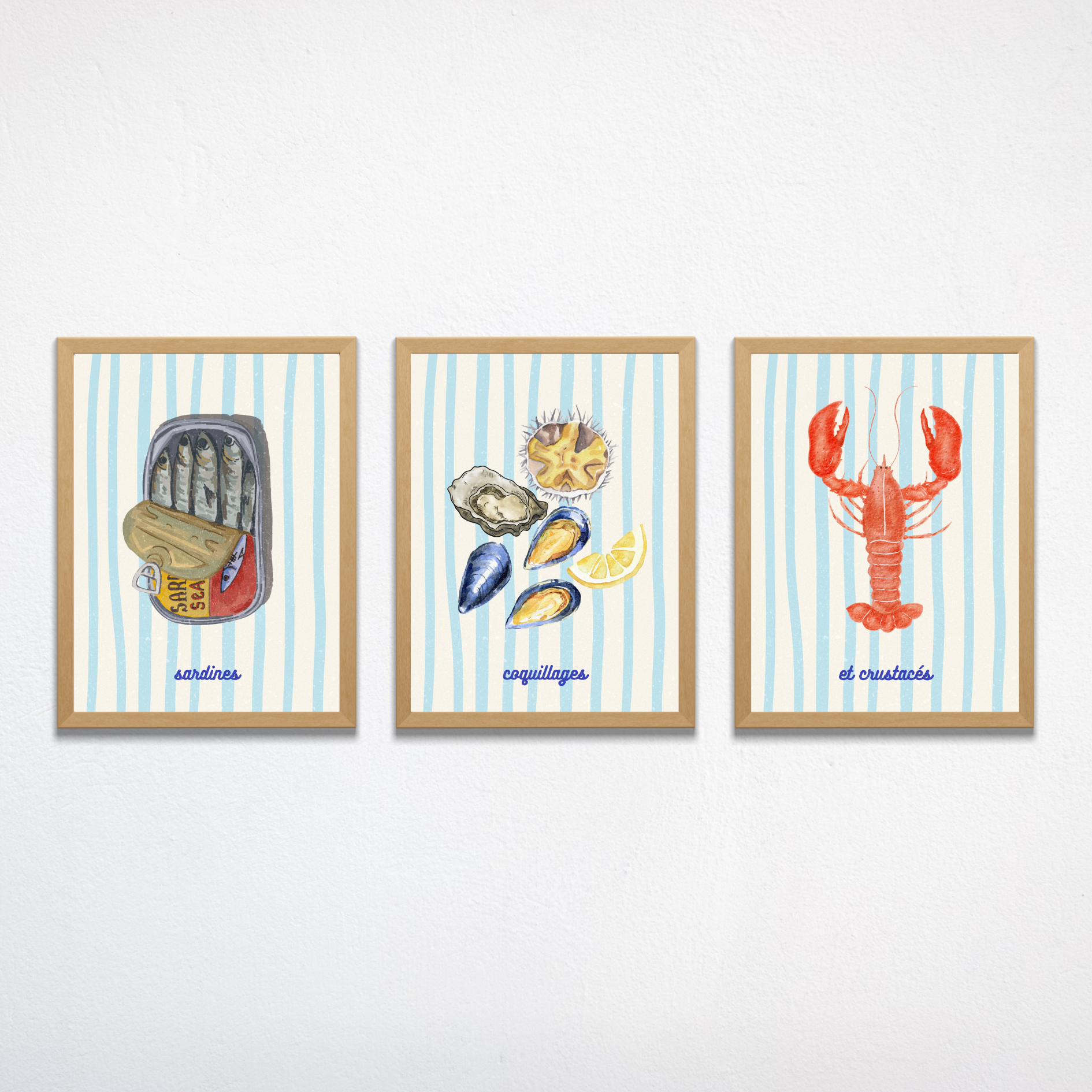 Sardines, Coquillages et Crustacés - 3 Affiches
