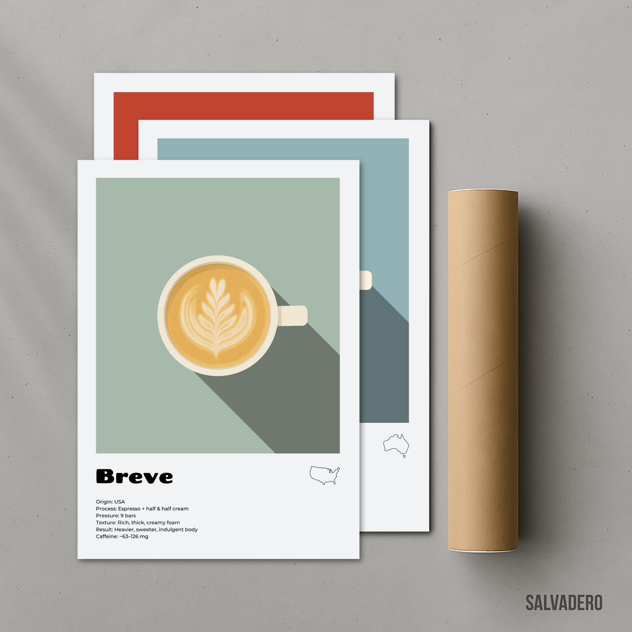 Espresso, Flat White, Breve - 3 Affiches
